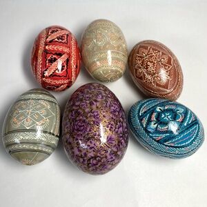 Decorative Hand-Painted Wooden Egg Set - Multicolor